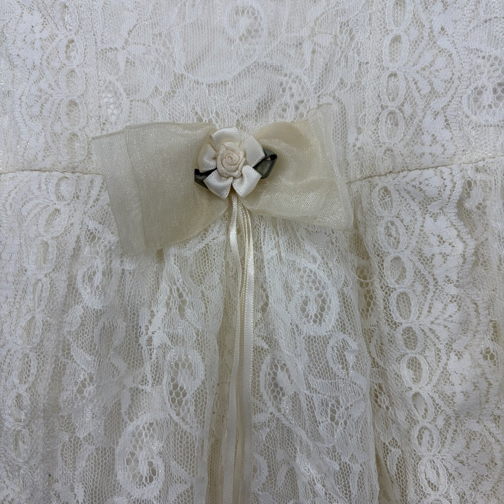 Jessica McClintock Vintage Size 6X Girl Lace Puff Sleeve Dress Cottagecore Ivory - Picture 4 of 8